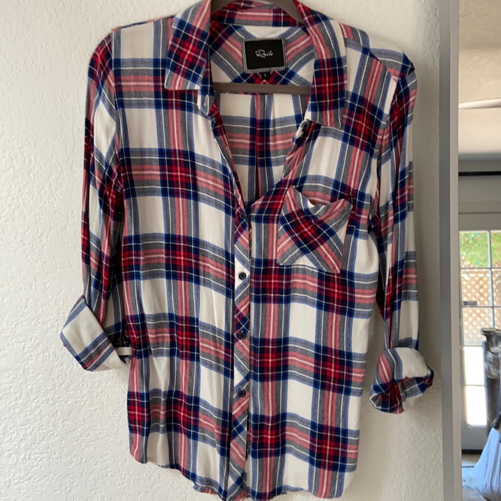 Rails plaid flannel red white and blue size S